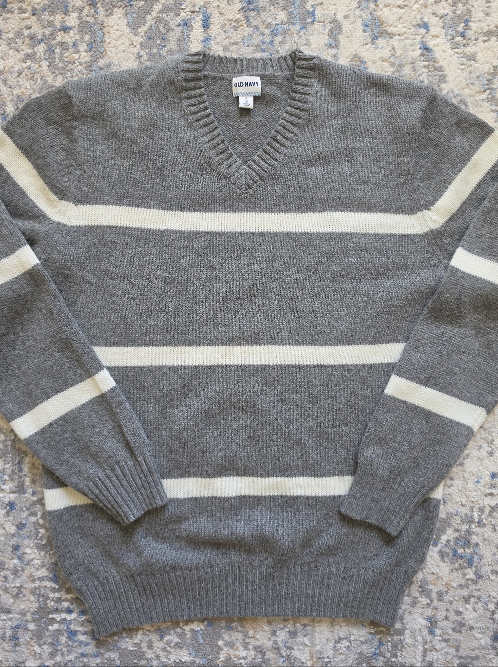 Old Navy Striped Crewneck Sweater Gray & Cream Size XL